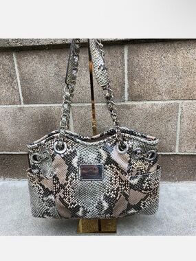 Nicole Snake-Print Shoulder Bag in Beige and Black